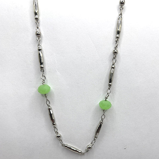 Silver Sticks Necklace with Green Accents