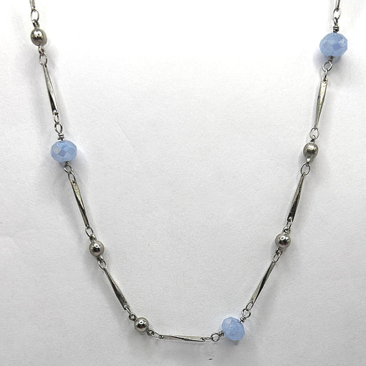 Silver Sticks Necklace with Blue Accents
