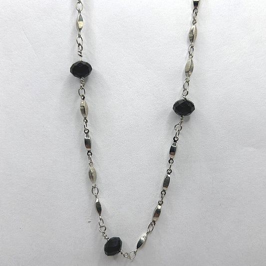 Silver Links Necklace with Black Accents