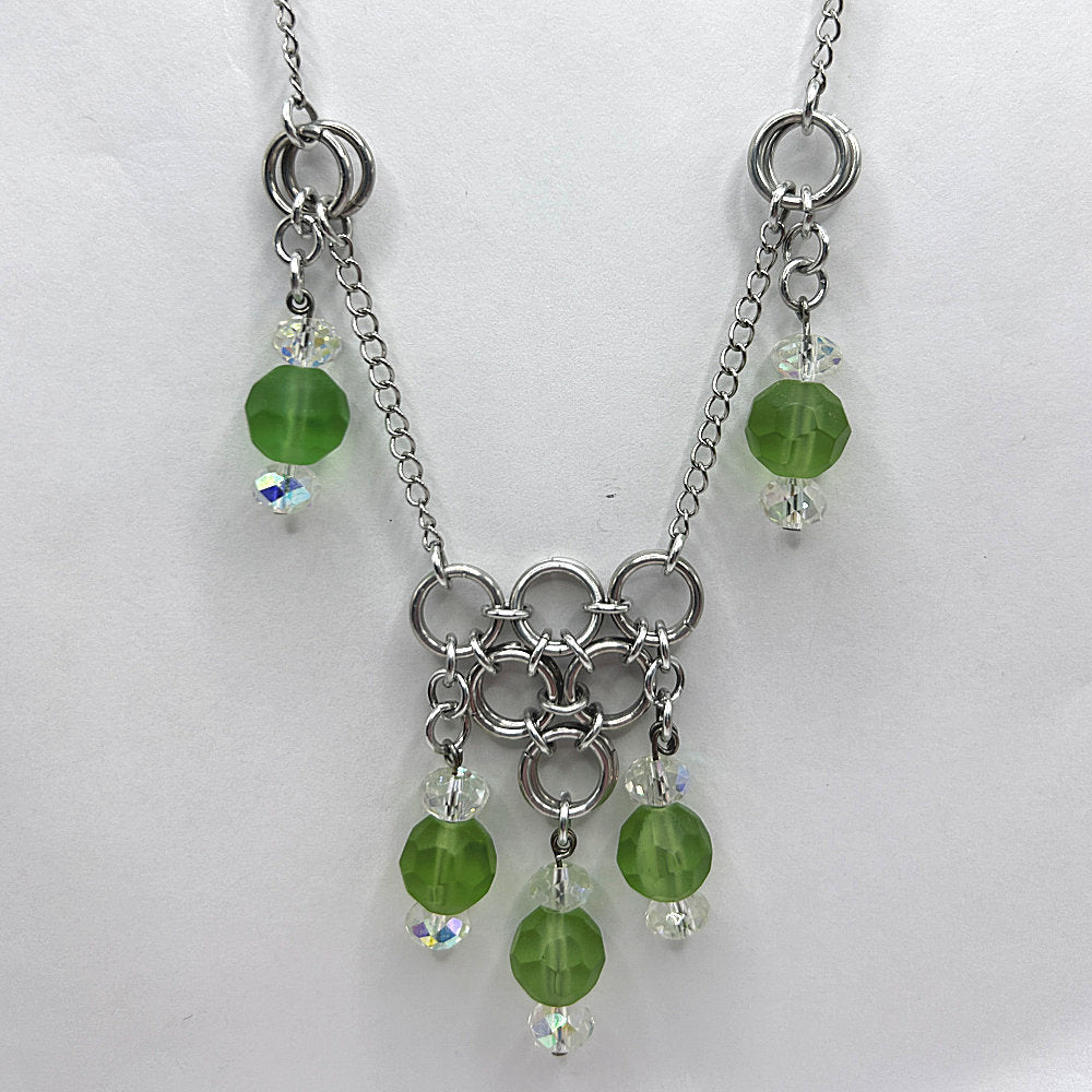 Green Matte and Crystal Dangles Necklace