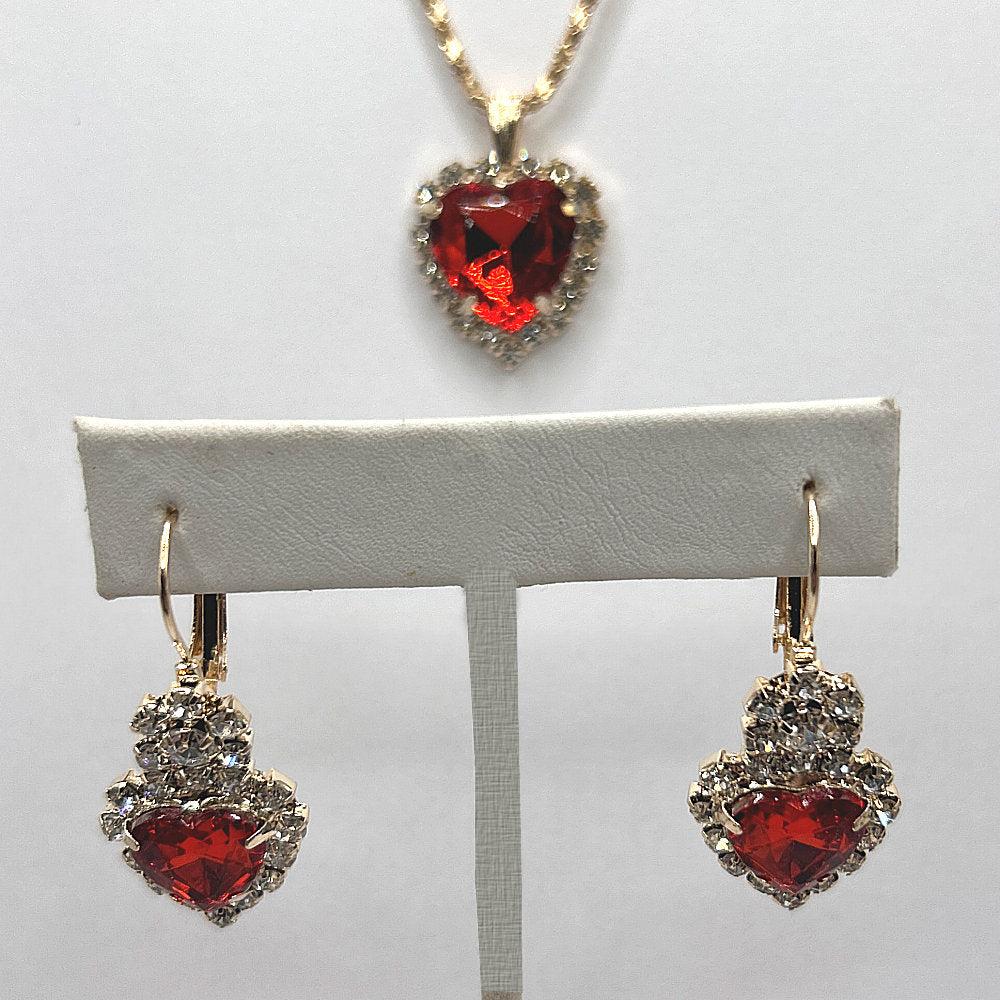 Red Sparkly Heart Jewelry Set