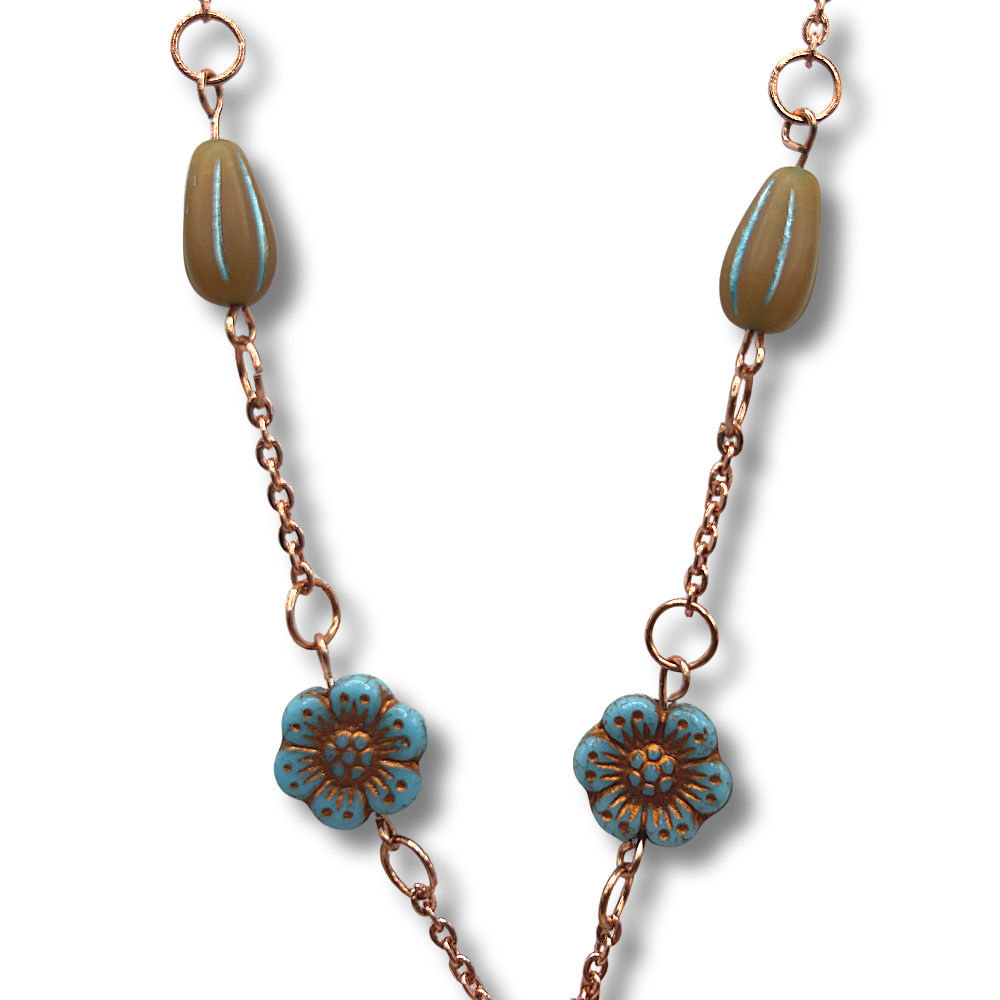 Blue Czech Glass Bee Necklace